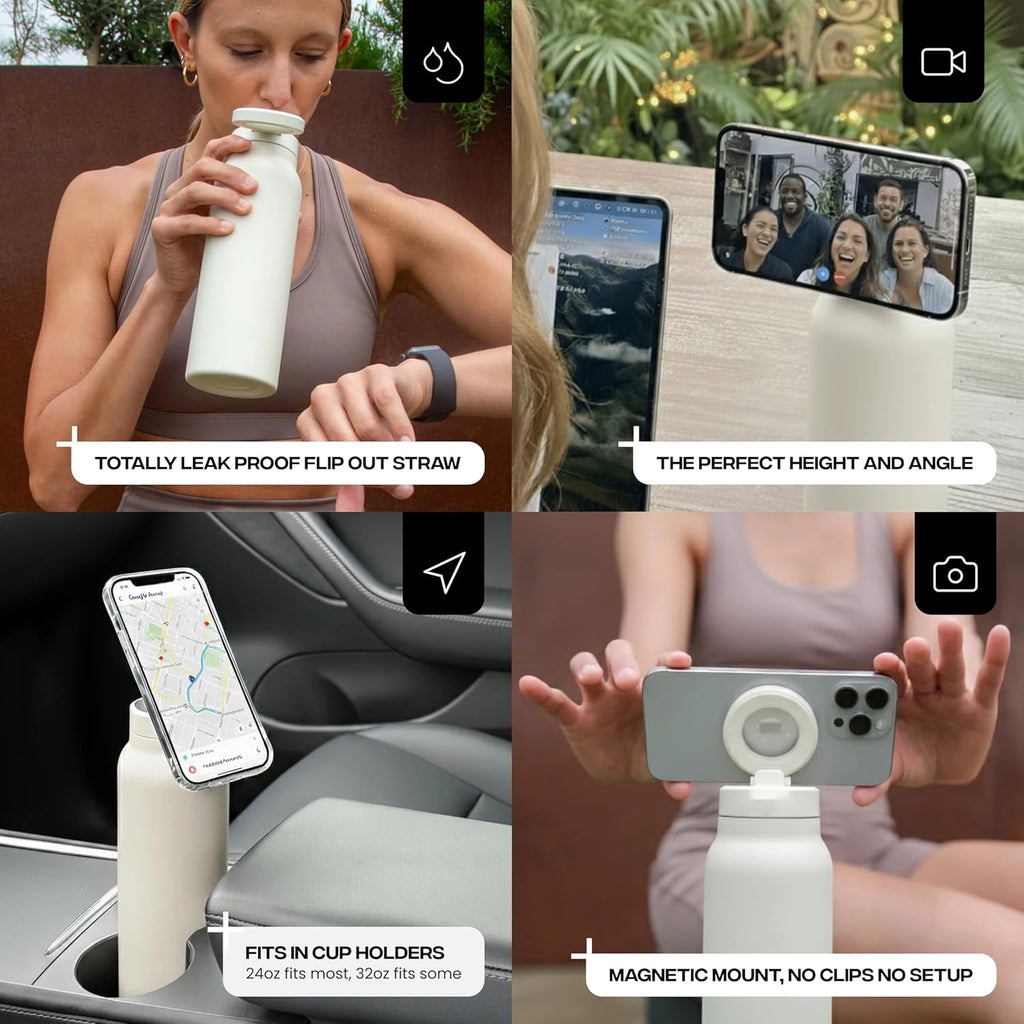 Hands-Free Bottle with Magnetic Phone Mount — 710 ml